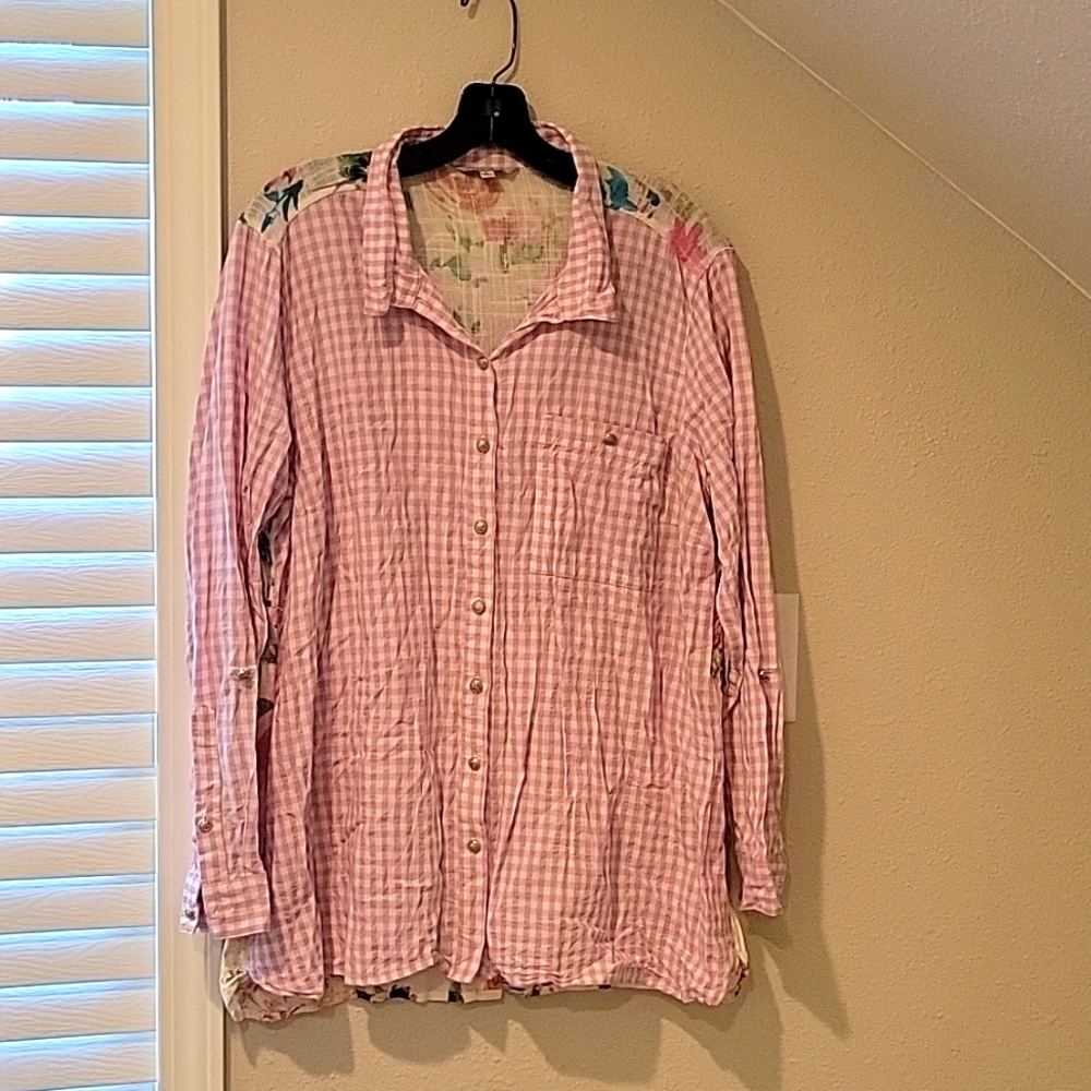 John Mark  Stylish patchwork boho embroidery button down shirt